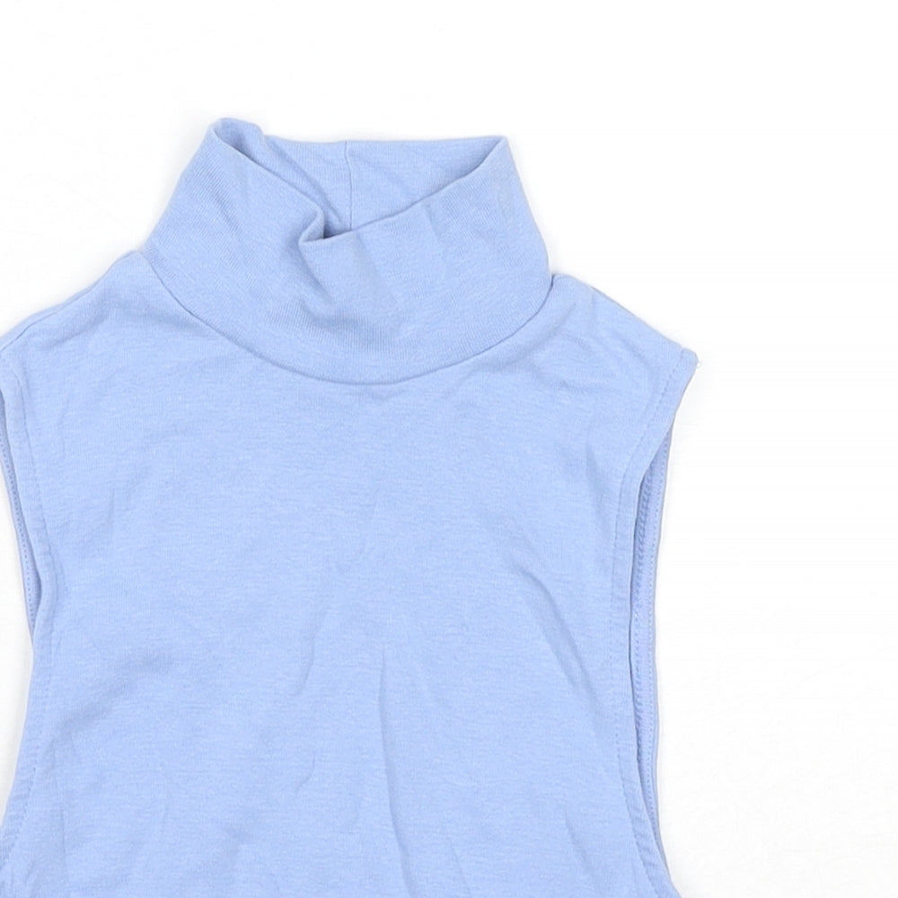 Bershka Womens Blue Cotton Cropped Tank Size S High Neck