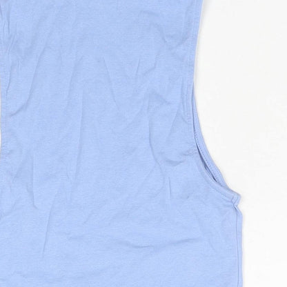 Bershka Womens Blue Cotton Cropped Tank Size S High Neck