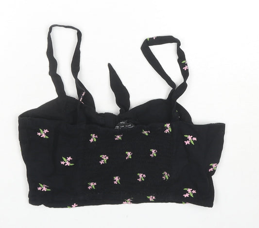 Miss Selfridge Womens Black Floral Cotton Cropped Tank Size 6 Square Neck