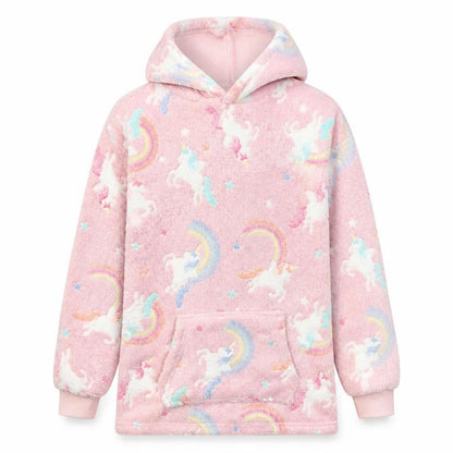 My Little Home Girls Pink Geometric Polyester Pullover Hoodie Size M Pullover - Unicorns, Rainbows