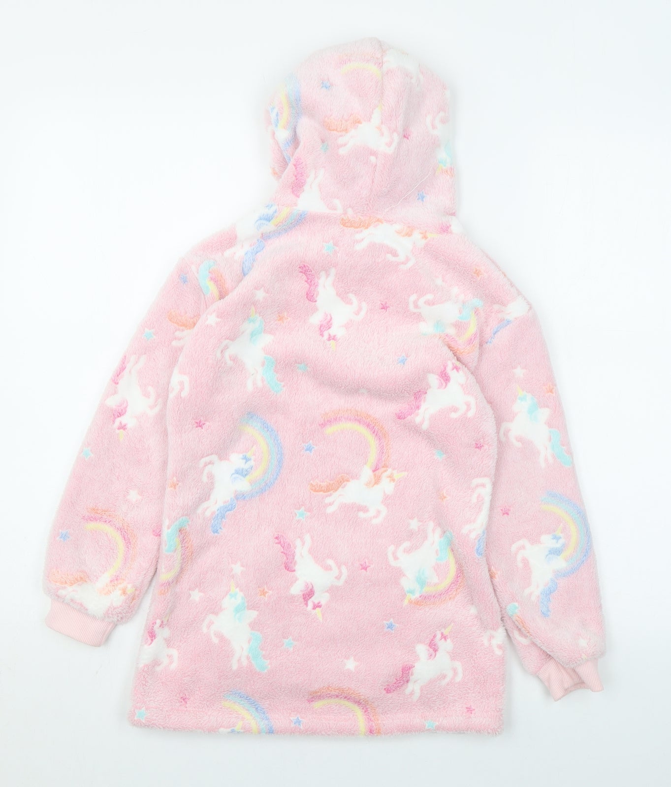 My Little Home Girls Pink Geometric Polyester Pullover Hoodie Size M Pullover - Unicorns, Rainbows