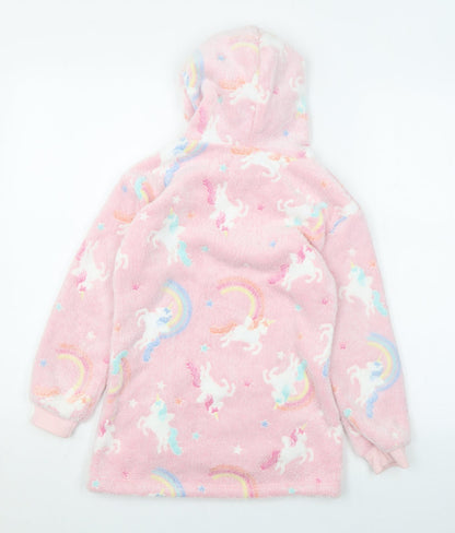 My Little Home Girls Pink Geometric Polyester Pullover Hoodie Size M Pullover - Unicorns, Rainbows