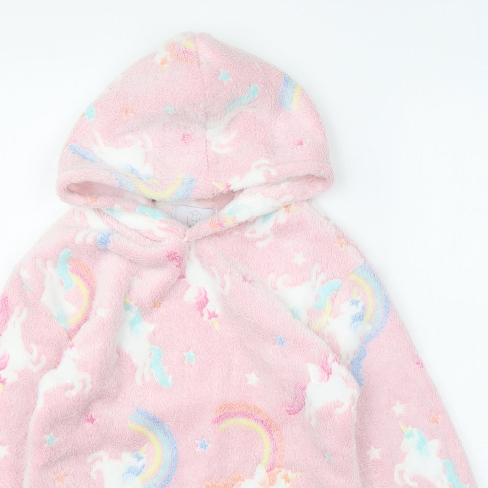 My Little Home Girls Pink Geometric Polyester Pullover Hoodie Size M Pullover - Unicorns, Rainbows
