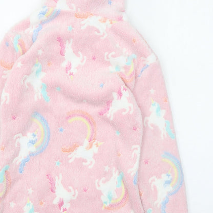 My Little Home Girls Pink Geometric Polyester Pullover Hoodie Size M Pullover - Unicorns, Rainbows