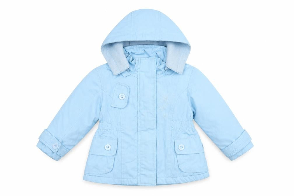 Front view of Martis girls’ blue overcoat coat, size S, zip