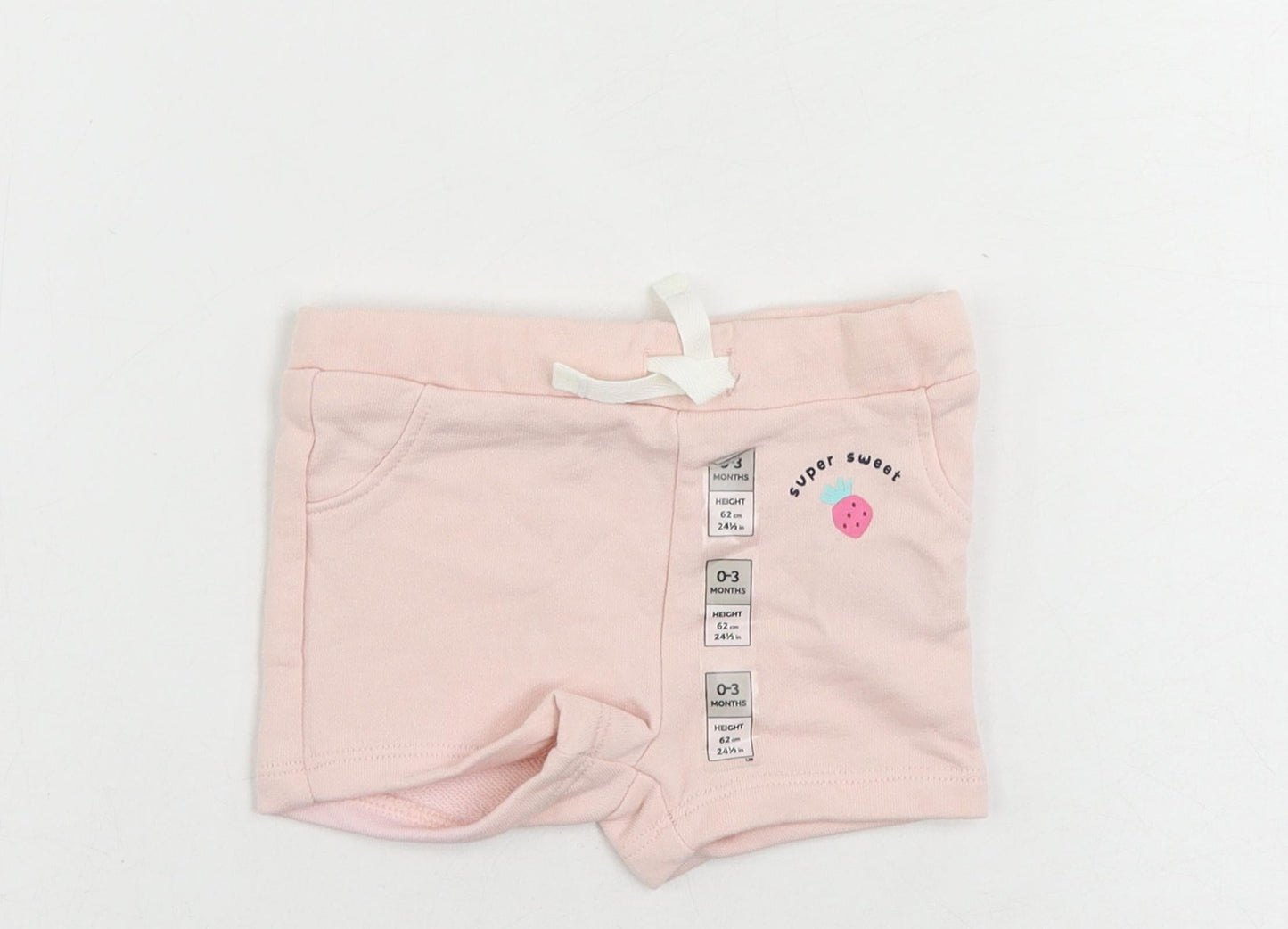 Marks and Spencer Baby Pink Cotton Jogger Trousers Size 0-3 Months Drawstring - Cropped