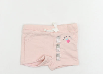 Marks and Spencer Baby Pink Cotton Jogger Trousers Size 0-3 Months Drawstring - Cropped
