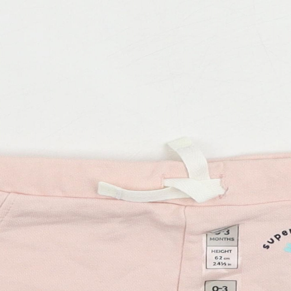 Marks and Spencer Baby Pink Cotton Jogger Trousers Size 0-3 Months Drawstring - Cropped