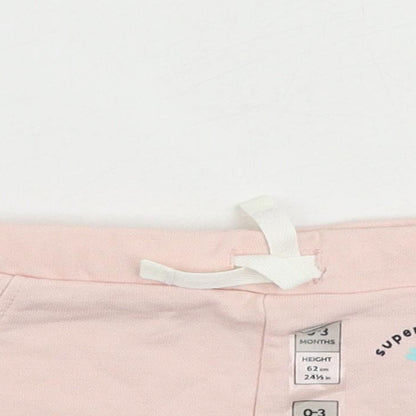 Marks and Spencer Baby Pink Cotton Jogger Trousers Size 0-3 Months Drawstring - Cropped