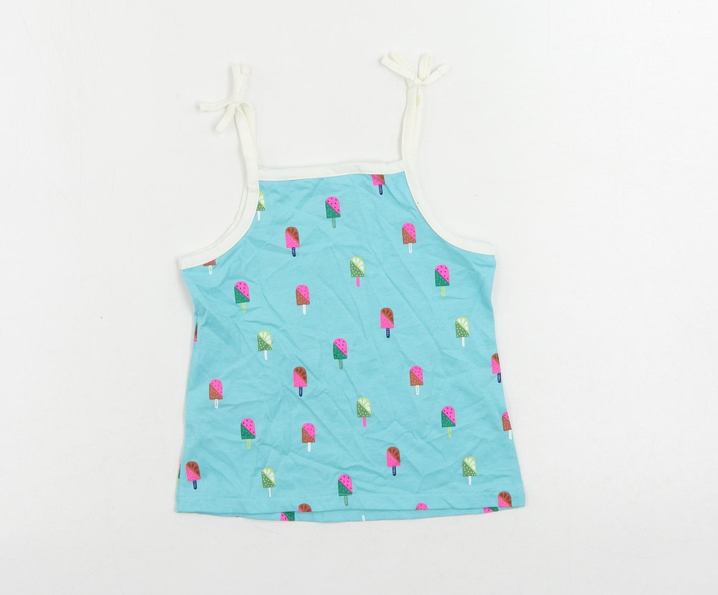 Marks and Spencer Girls Blue Geometric Cotton Camisole Tank Size 3-4 Years Square Neck Pullover - Ice Cream Print