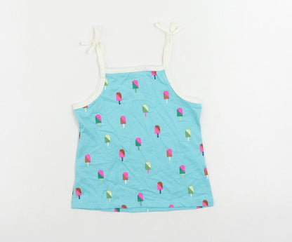 Marks and Spencer Girls Blue Geometric Cotton Camisole Tank Size 3-4 Years Square Neck Pullover - Ice Cream Print