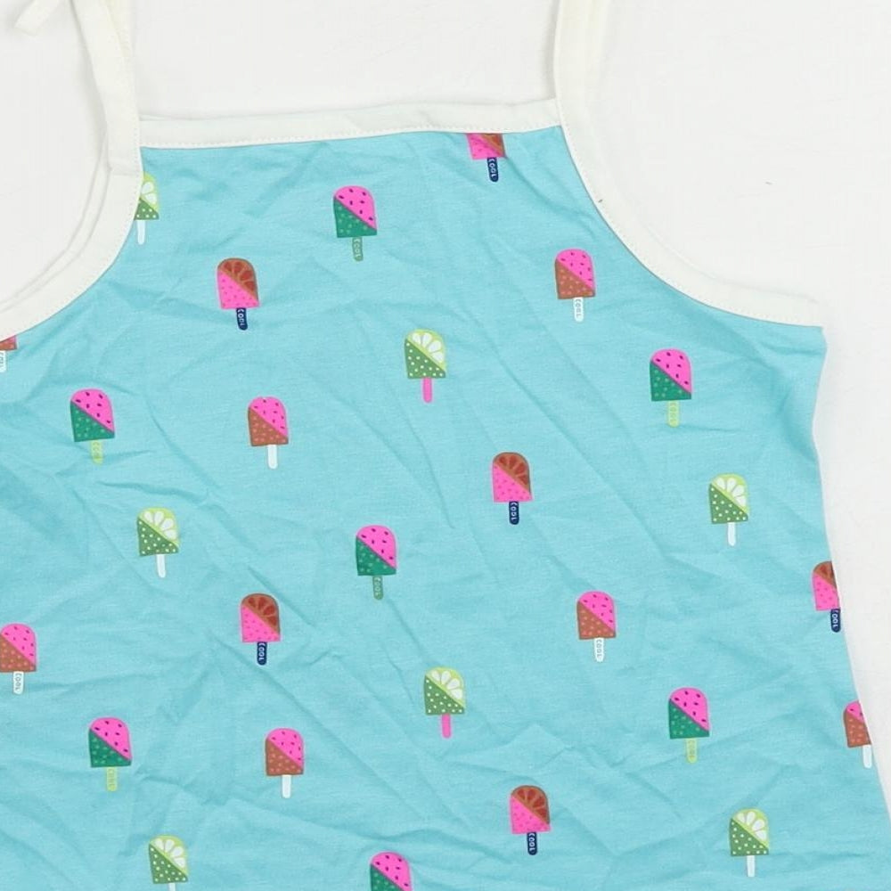 Marks and Spencer Girls Blue Geometric Cotton Camisole Tank Size 3-4 Years Square Neck Pullover - Ice Cream Print