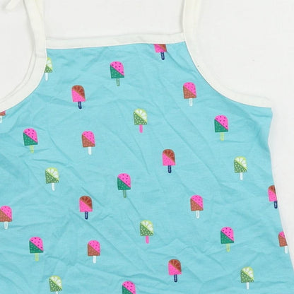 Marks and Spencer Girls Blue Geometric Cotton Camisole Tank Size 3-4 Years Square Neck Pullover - Ice Cream Print