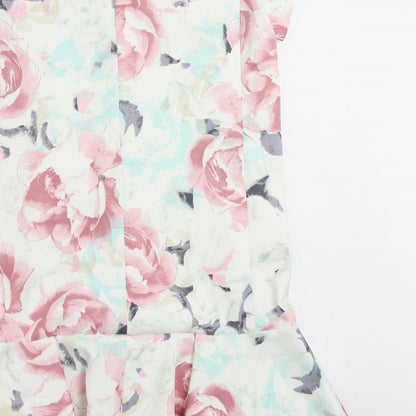 Marks and Spencer Womens Multicoloured Floral Polyester Shift Size 14 Boat Neck Zip - Ruffle