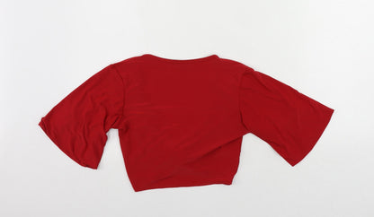 Boohoo Womens Red Polyester Cropped Blouse Size 10 V-Neck - Front Twist