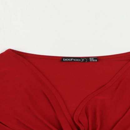Boohoo Womens Red Polyester Cropped Blouse Size 10 V-Neck - Front Twist