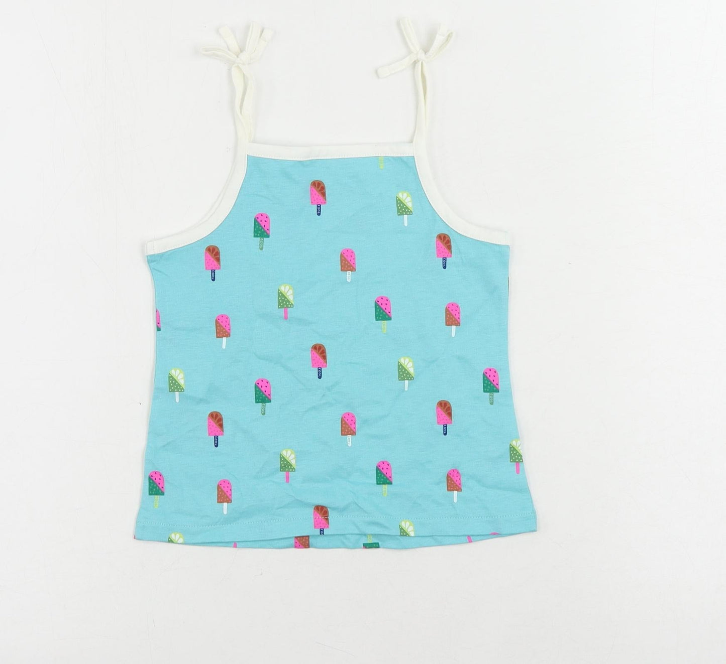 Marks and Spencer Girls Blue Geometric Cotton Camisole Tank Size 3-4 Years Square Neck Pullover - Ice Cream Print