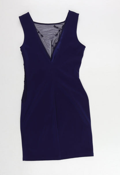 Lipsy Womens Blue Polyester Pencil Dress Size 10 Round Neck Pullover - Embellished
