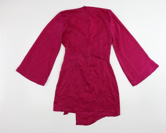 Zara Womens Pink Polyester Mini Size M V-Neck Zip