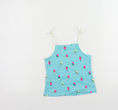 Marks and Spencer Girls Blue Geometric Cotton Camisole Tank Size 3-4 Years Square Neck Pullover - Ice Cream Print