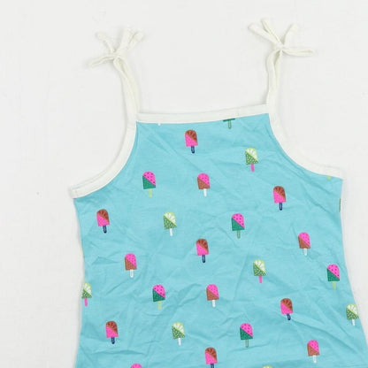 Marks and Spencer Girls Blue Geometric Cotton Camisole Tank Size 3-4 Years Square Neck Pullover - Ice Cream Print