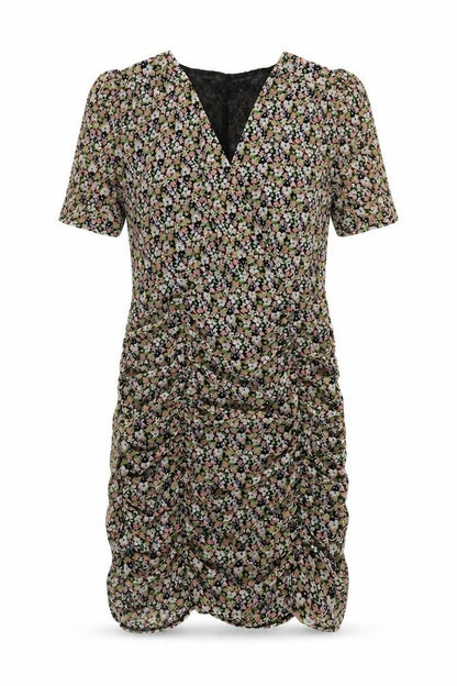 By Clara Womens Multicoloured Floral Polyester Sheath Size M V-Neck Zip - Ruched