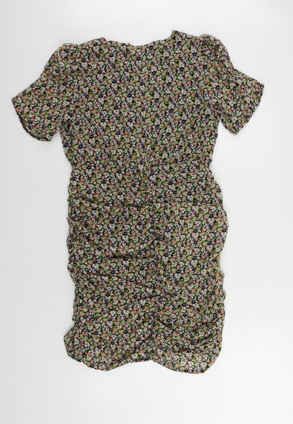 By Clara Womens Multicoloured Floral Polyester Sheath Size M V-Neck Zip - Ruched