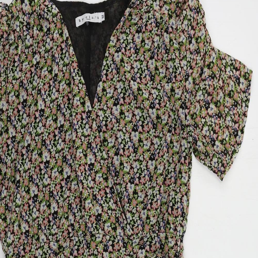 By Clara Womens Multicoloured Floral Polyester Sheath Size M V-Neck Zip - Ruched