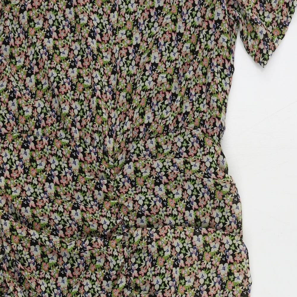 By Clara Womens Multicoloured Floral Polyester Sheath Size M V-Neck Zip - Ruched