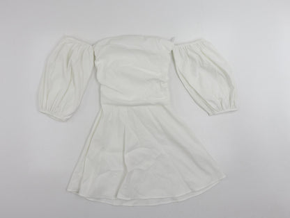 Zara Womens White Polyester Mini Size S Off the Shoulder Zip