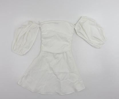 Zara Womens White Polyester Mini Size S Off the Shoulder Zip
