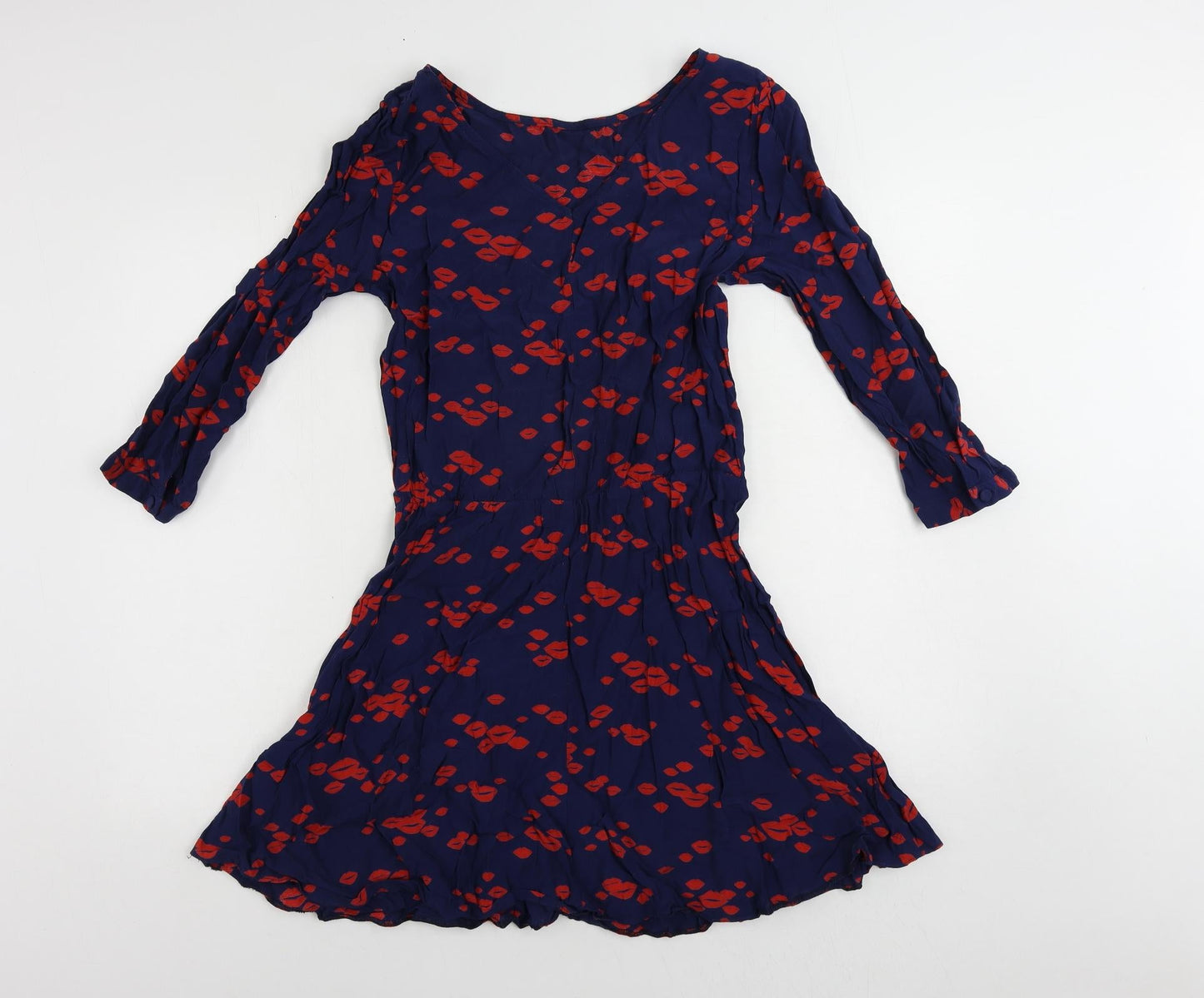 Debenhams Womens Blue Viscose Fit & Flare Size 10 V-Neck Pullover