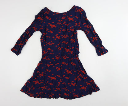 Debenhams Womens Blue Viscose Fit & Flare Size 10 V-Neck Pullover