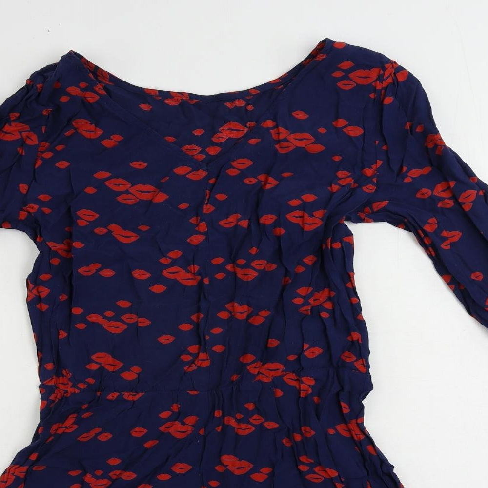 Debenhams Womens Blue Viscose Fit & Flare Size 10 V-Neck Pullover