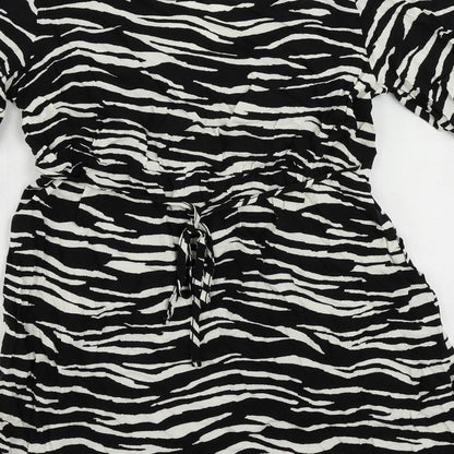 New Look Womens Black Animal Print Viscose Mini Size 10 V-Neck Pullover