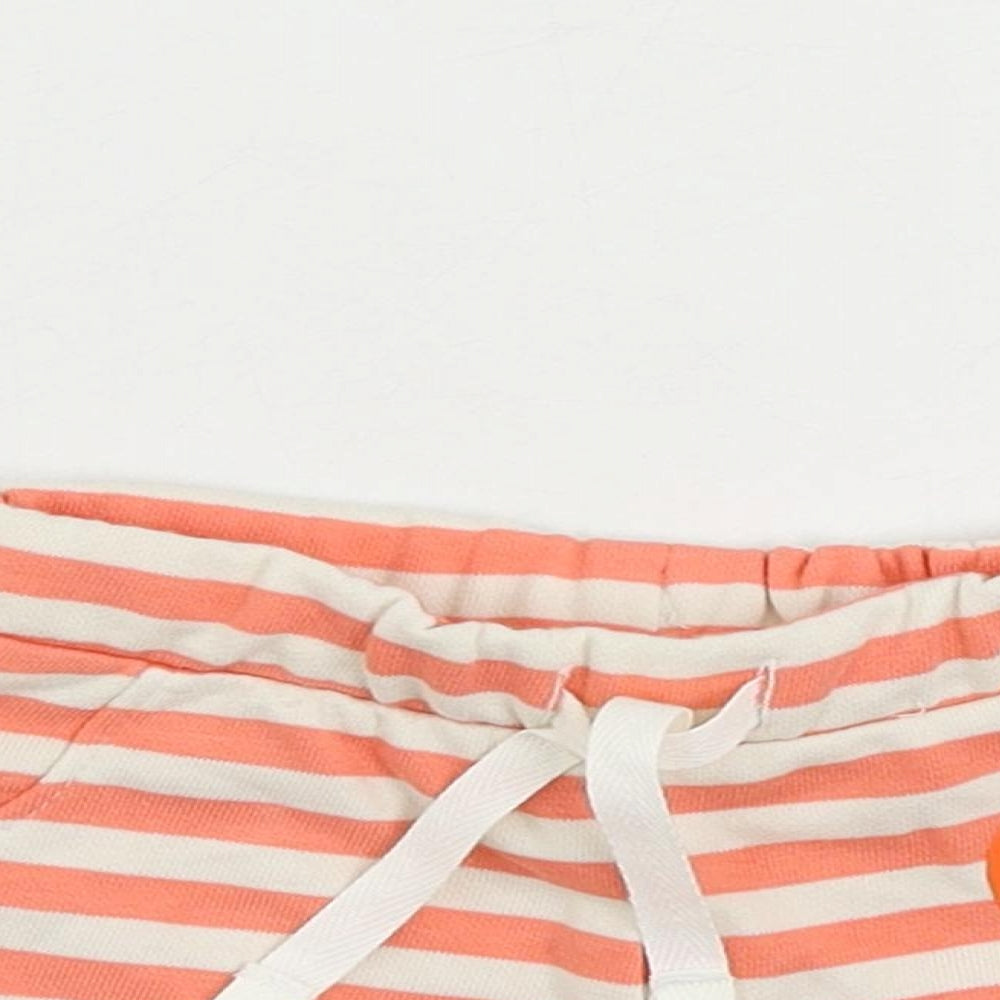 Marks and Spencer Baby Pink Striped Cotton Cropped Trousers Size 3-6 Months Drawstring