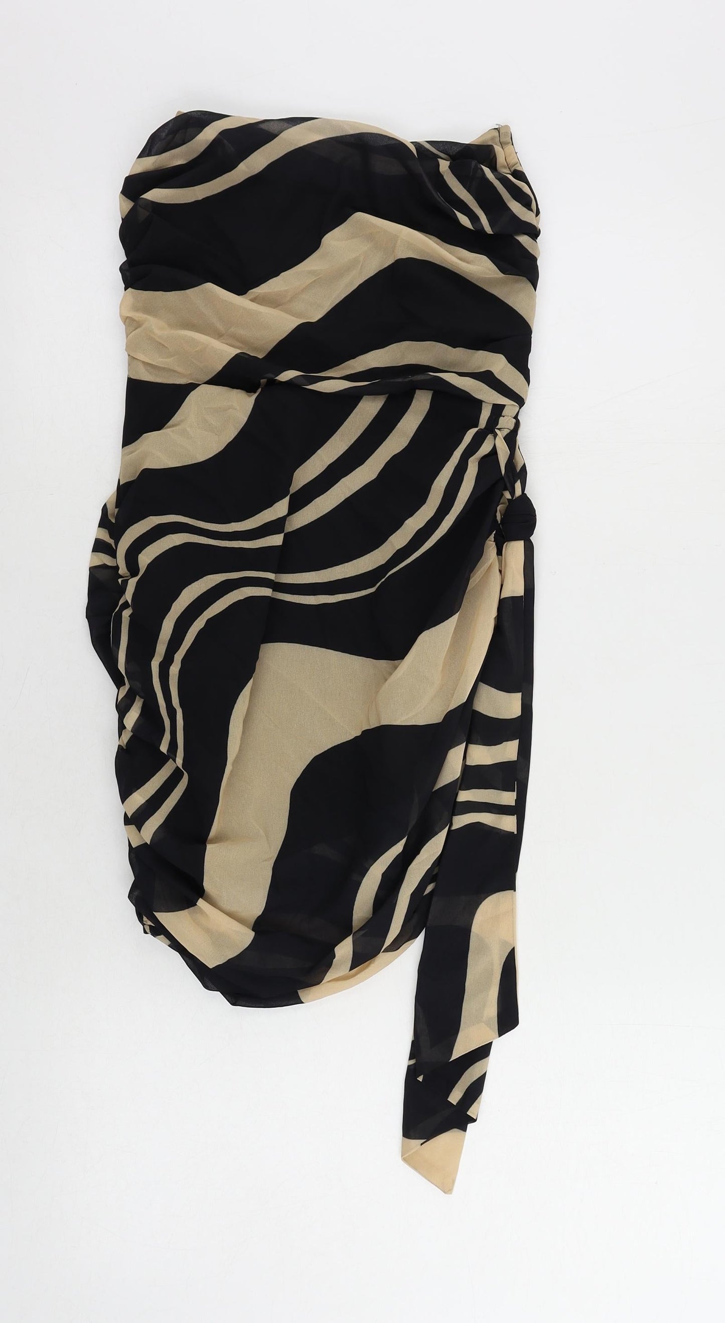 PRETTYLITTLETHING Womens Black Geometric Polyester Mini Size 4 Off the Shoulder Zip - Strapless