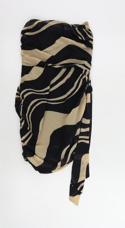 PRETTYLITTLETHING Womens Black Geometric Polyester Mini Size 4 Off the Shoulder Zip - Strapless