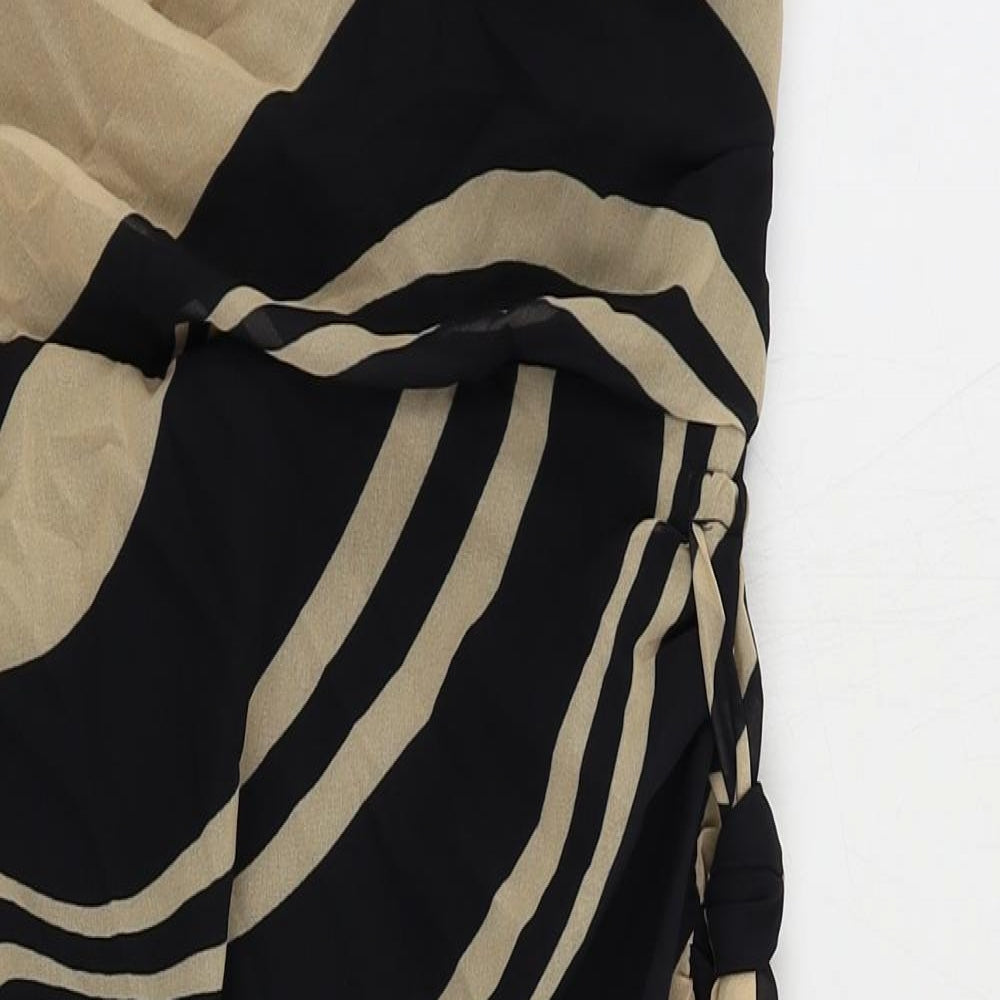 PRETTYLITTLETHING Womens Black Geometric Polyester Mini Size 4 Off the Shoulder Zip - Strapless