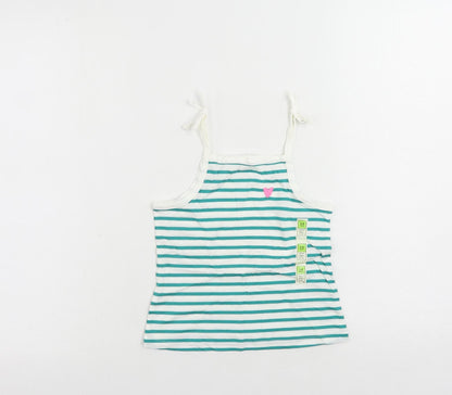 Marks and Spencer Girls Green Striped Cotton Camisole Tank Size 3-4 Years Square Neck Pullover