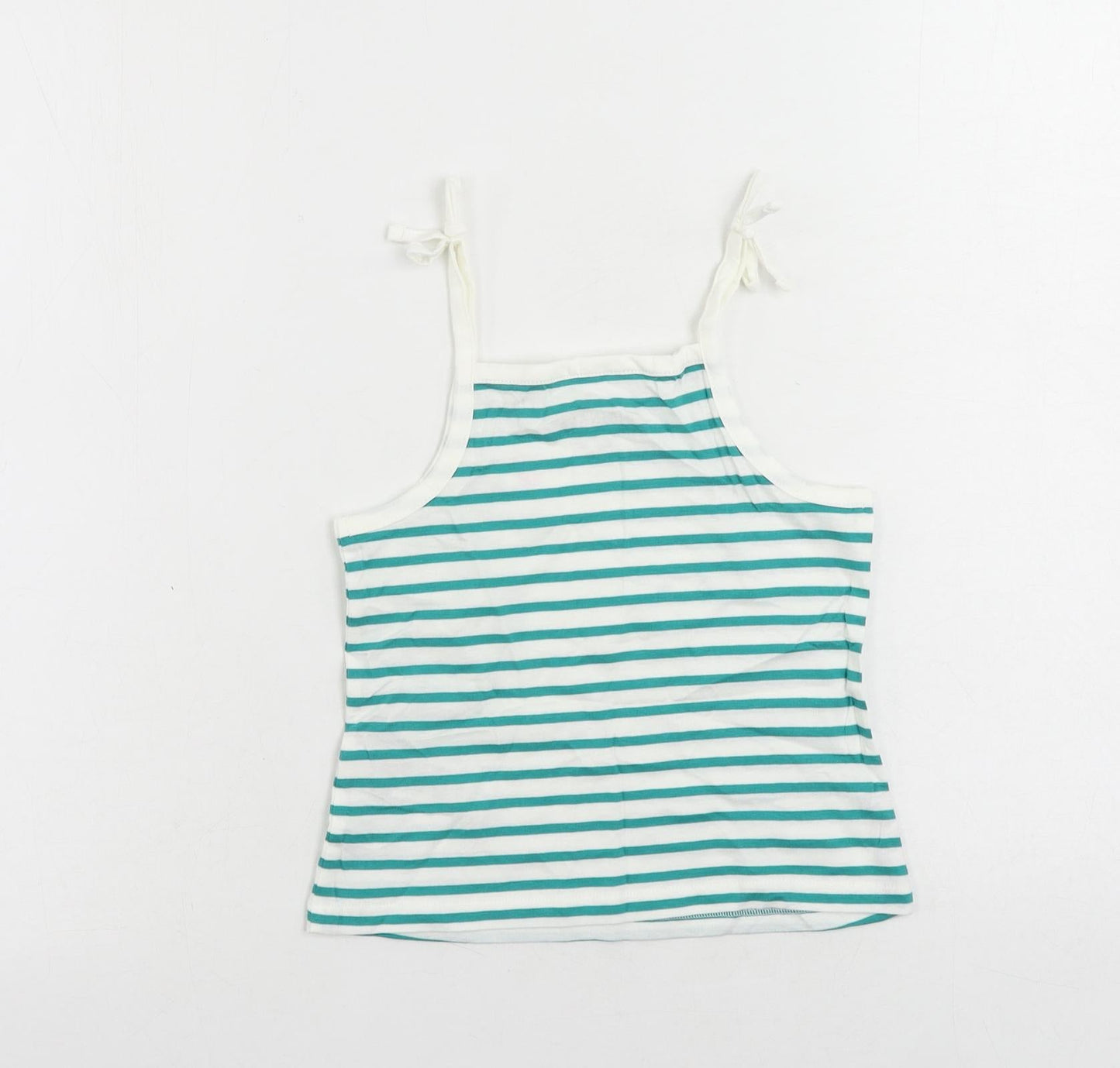 Marks and Spencer Girls Green Striped Cotton Camisole Tank Size 3-4 Years Square Neck Pullover