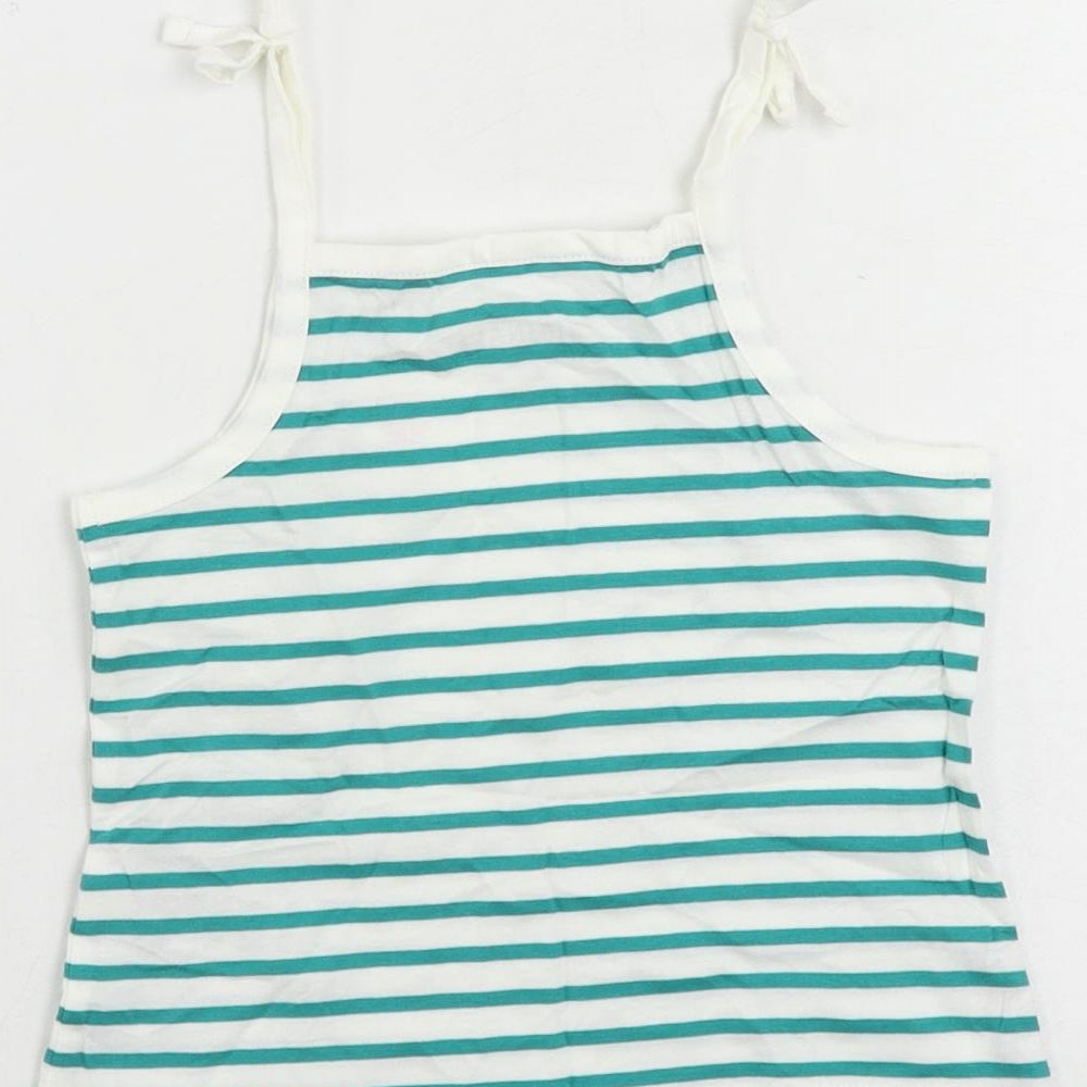 Marks and Spencer Girls Green Striped Cotton Camisole Tank Size 3-4 Years Square Neck Pullover