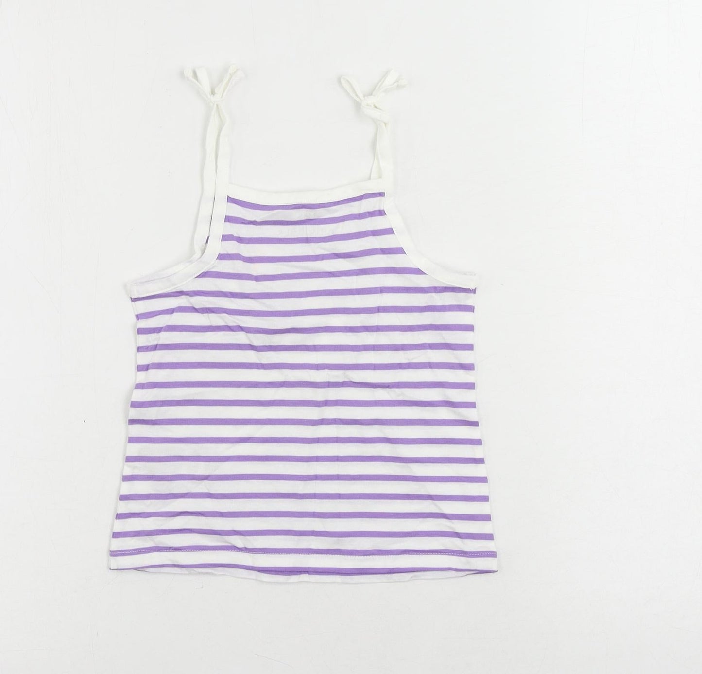 Marks and Spencer Girls Purple Striped Cotton Camisole Tank Size 3-4 Years Square Neck Pullover