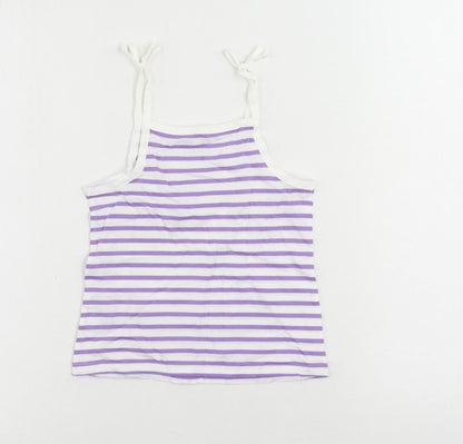 Marks and Spencer Girls Purple Striped Cotton Camisole Tank Size 3-4 Years Square Neck Pullover