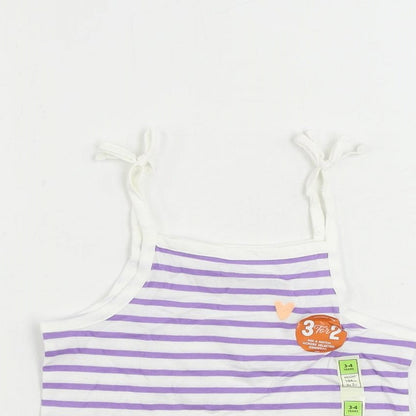 Marks and Spencer Girls Purple Striped Cotton Camisole Tank Size 3-4 Years Square Neck Pullover