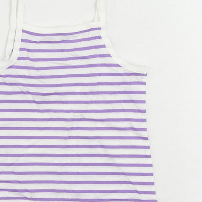Marks and Spencer Girls Purple Striped Cotton Camisole Tank Size 3-4 Years Square Neck Pullover