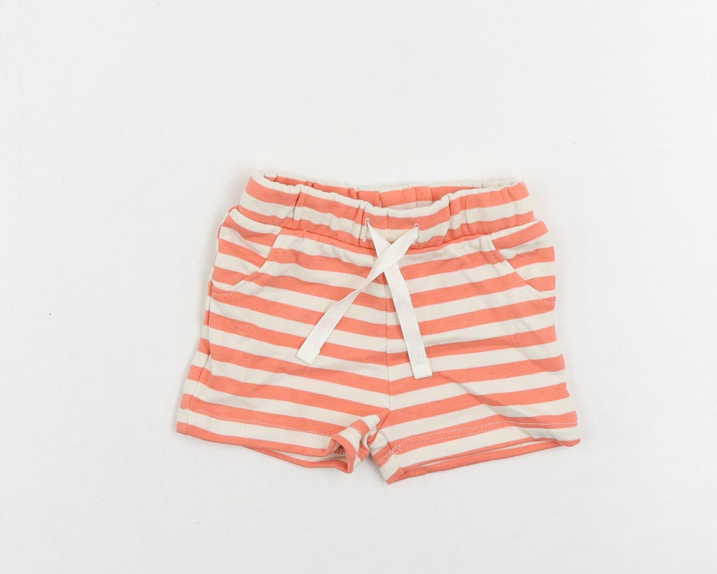 Marks and Spencer Baby Pink Striped Cotton Cropped Trousers Size 0-3 Months Drawstring