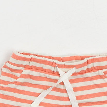 Marks and Spencer Baby Pink Striped Cotton Cropped Trousers Size 0-3 Months Drawstring