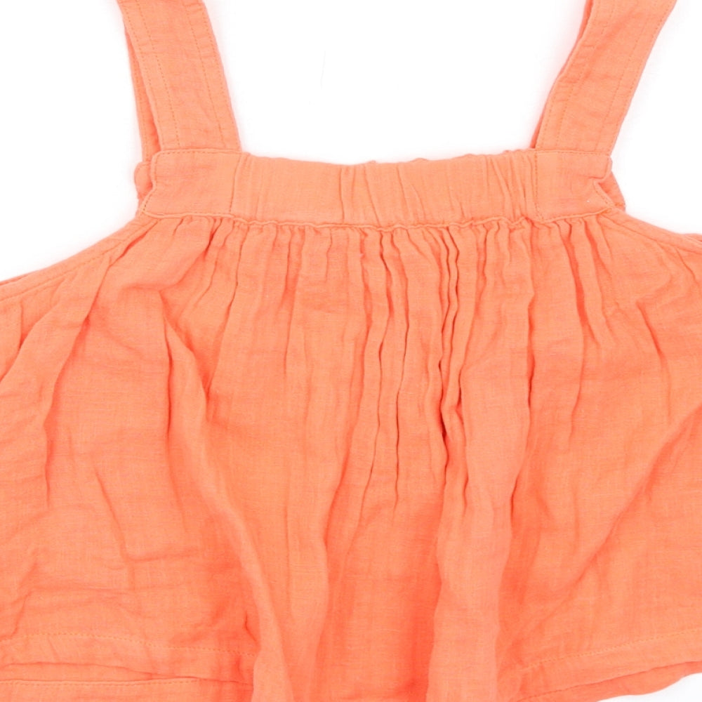 Marks and Spencer Girls Orange Cotton Basic Tank Size 8-9 Years Square Neck Pullover