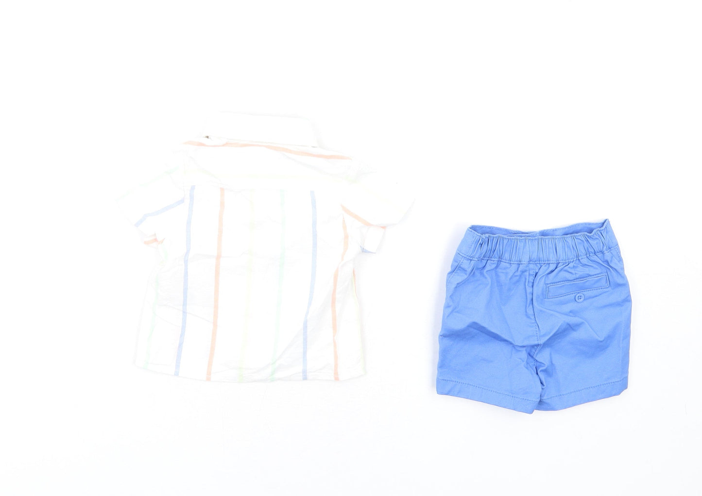 Marks and Spencer Boys Multicoloured Striped Cotton Shorts Set Outfit/Set Size 0-3 Months Button